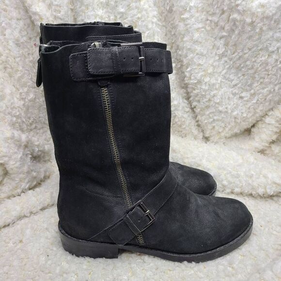 Eileen Fisher Log Harness Black Leather‎ Moto Boots Size 8 - Picture 2 of 7